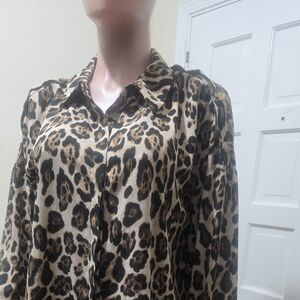 Marled Leopard Print Blouse in Tan, Brown, and Black